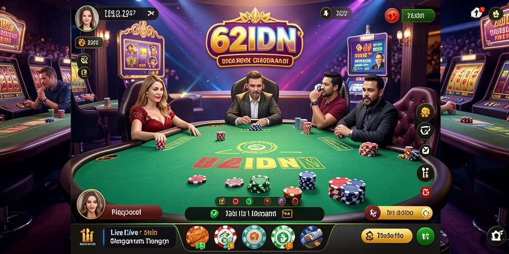 Tampilan gameplay Live Casino yang mendebarkan dan interaktif di 62IDN.