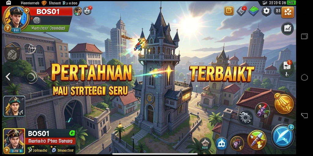 Tampilan gameplay BOS01 dengan menara yang siap bertahan.