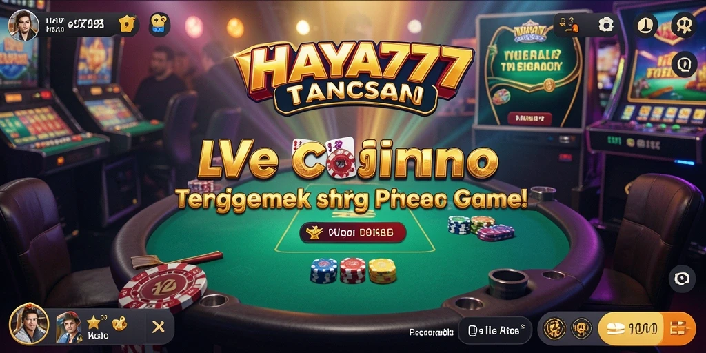 Screenshot utama HAYA777 menampilkan suasana seru Live Casino dengan dealer langsung.