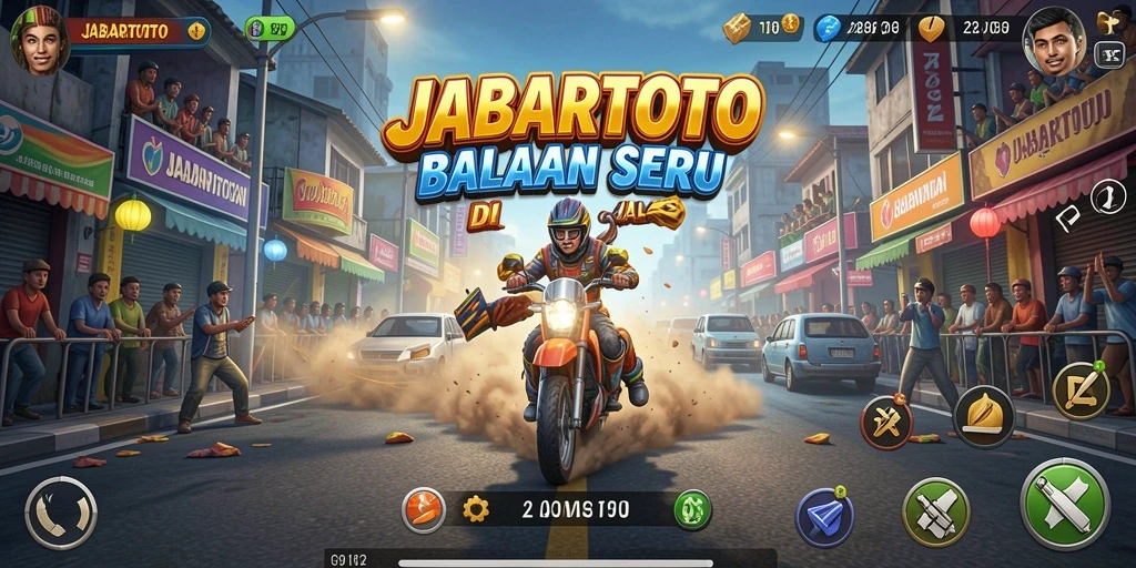 Screenshot gameplay JABARTOTO dengan mobil balap di lintasan.