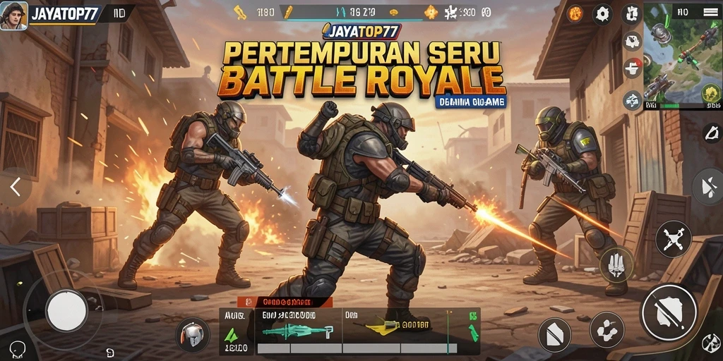 Tampilan gameplay intens dalam pertempuran <strong>Battle Royale</strong> JAYATOP77.