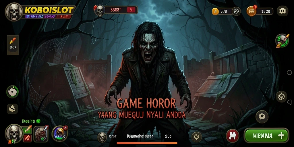 Tampilan menegangkan dari gameplay horor KOBOISLOT dengan aksi seram.