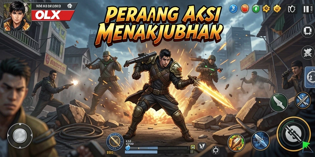 Tampilan screenshot OLX17 menampilkan aksi bertempur yang intens.