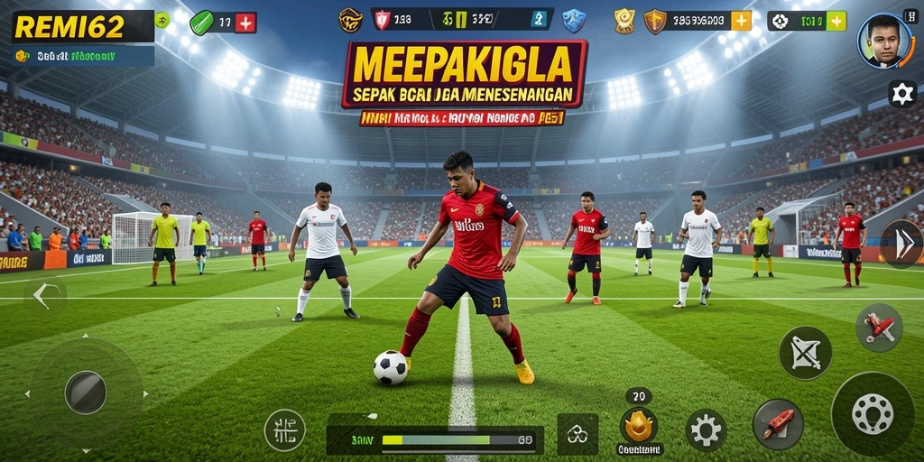 Tampilan seru gameplay sepak bola dalam REMI62.