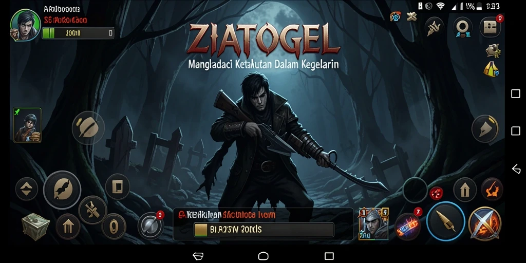 Gameplay ZIATOGEL dengan suasana menyeramkan dan makhluk mengintai.